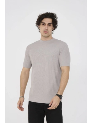 Unisex Bisiklet Yaka Slim fit T-Shirt- Taş