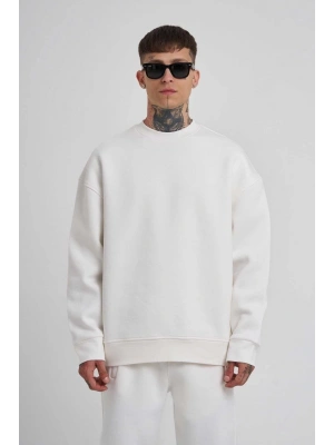 Unisex Biskilet Yaka Üç İplik SweatShirt - Beyaz