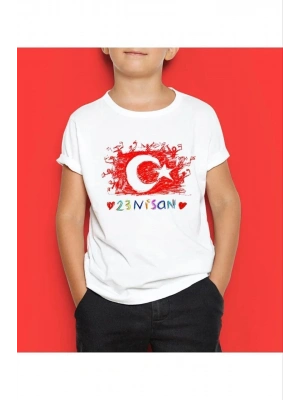 Unisex Çocuk Baskılı T-Shirt - Beyaz