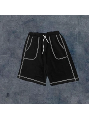 Unisex Dikişli Cepli Oversize Şort - Siyah