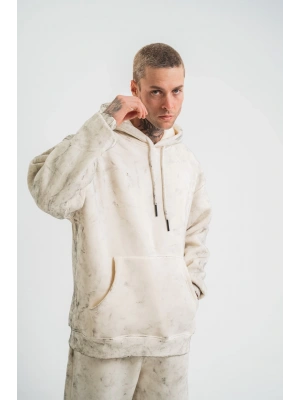 Unisex Double Oversize Kapşonlu Yıkamalı SweatShirt - Krem