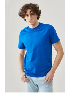 Unisex Düz Biskilet Yaka Oversize T-shirt - Mavi