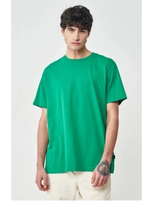 Unisex Düz Biskilet Yaka Oversize T-shirt - Yeşil