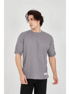 Unisex Jakar Kumaş Rahat Kol T-Shirt - Gri