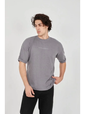 Unisex Jakar Kumaş Rahat Kol T-Shirt - Gri