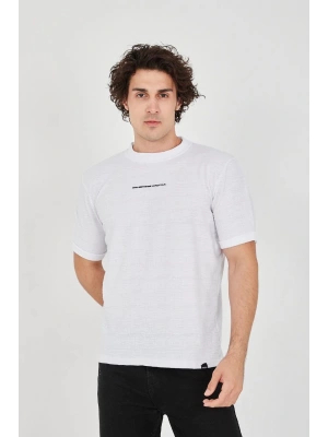 Unisex Jakar Kumaş Slim Fit T-Shirt - Beyaz