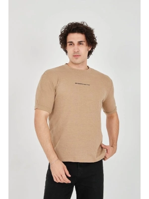 Unisex Jakar Kumaş Slim Fit T-Shirt - Kahverengi