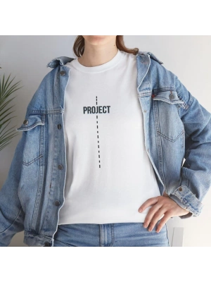 Unisex Kadın Bisiklet Yaka Baskılı T-Shirt - Beyaz