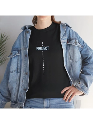 Unisex Kadın Bisiklet Yaka Baskılı T-Shirt - Siyah