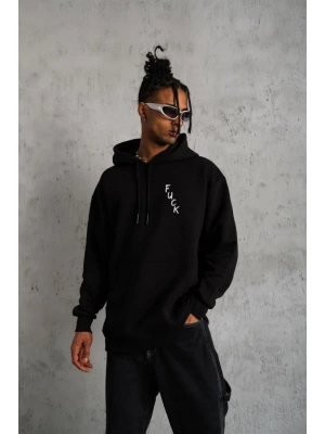 Unisex Kapşonlu Uzun Kol Baskılı Sweetshirt - Siyah