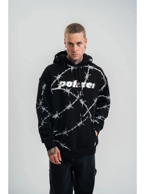 Unisex Kapşonlu Varak ve Pano Baskılı SweatShirt- Siyah