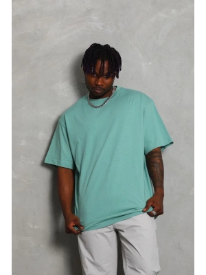 Unisex Oversize Düz Bisiklet Yaka T-Shirt - Mint Yeşili