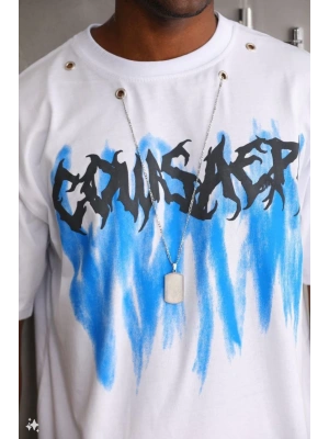 Unisex Oversize Kolye Dahil T-Shirt - Beyaz