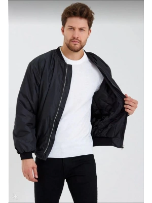 Unisex Siyah Bomber Mont – Su İtici Kumaş, Kapitone Astarlı, Fermuarlı ve Günlük Kullanıma Uygun Ceket- Siyah