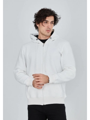Unisex Tam Fermuarlı Kapşonlu  SweatShirt - Beyaz