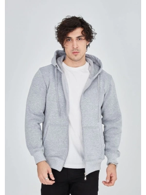 Unisex Tam Fermuarlı Kapşonlu  SweatShirt - Gri