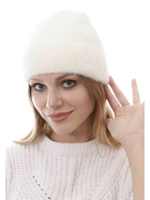 Unisex Tam Kalıp İnce Sakallı Triko Bere - Beyaz