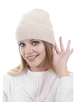 Unisex Tam Kalıp İnce Sakallı Triko Bere - Pudra