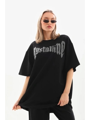 Unisex Taş Desenli Oversize T-Shirt - Beyaz