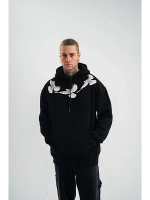 Unisex Uzun Kol Bisiklet Yaka Yıkamalı SweatShirt - Siyah