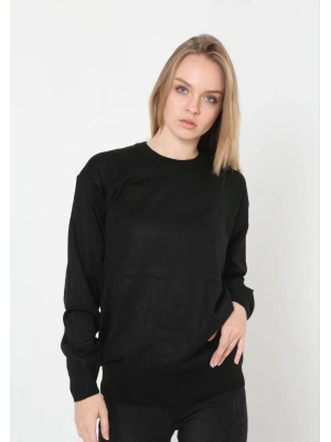 Unisex Uzun Kol Biskilet Yaka Dokuma Triko - Siyah