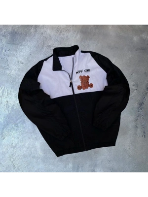 Unisex Uzun Kollu Paraşüt Kumaş Rüzgarlik - Siyah