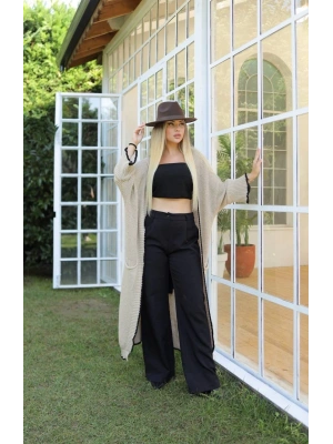 Uzun hırka çoban dikiş bej