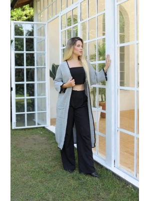 Uzun hırka çoban dikiş gri