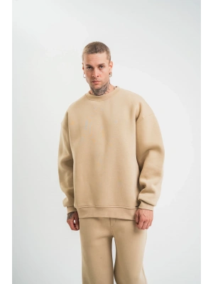Uzun Kol Bisiklet Yaka Basic SweatShirt - Bej