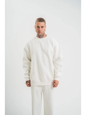 Uzun Kol Bisiklet Yaka Basic SweatShirt - Beyaz