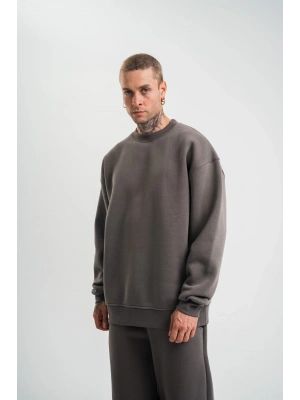 Uzun Kol Bisiklet Yaka Basic SweatShirt - Füme