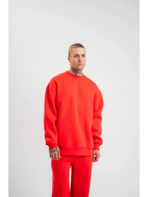 Uzun Kol Bisiklet Yaka Basic SweatShirt - Kırmızı