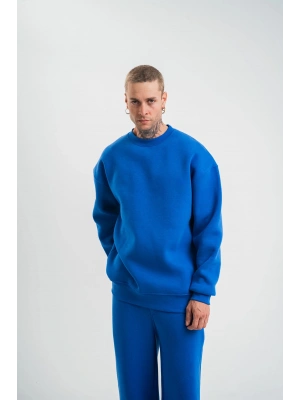 Uzun Kol Bisiklet Yaka Basic SweatShirt - Mavi