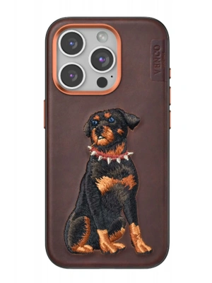 Venco iPhone 15 Pro Perma Desenli Kapak - Koyu Kahve