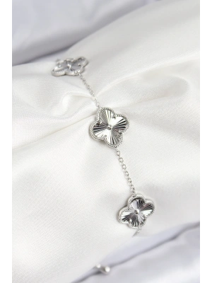 VIP Pirinç Yonca Model Gümüş Renk Kadın Bileklik