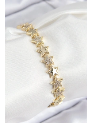 VIP Pirinç Zirkon Taşlı Yıldız Model Gold Renk Kadın Bileklik