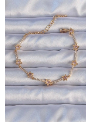 Vip Seri Pirinç Altın Renk Zirkon Taşlı Yıldız Model Bileklik