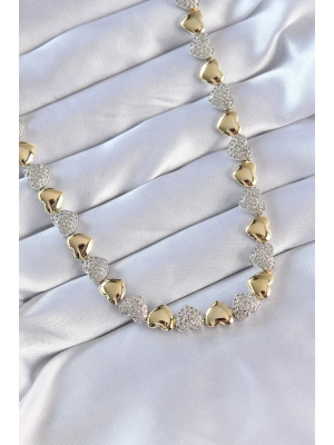 Vip Seri Pirinç Çift Renk Zirkon Taşlı Kalp Tasarımlı Kolye