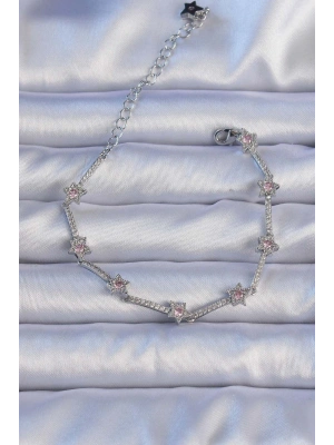 Vip Seri Pirinç Gümüş Renk Zirkon Taşlı Halley Yıldız Model Bileklik