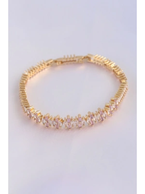 Vip Seri Pirinç Pembe Zirkon Taşlı Gold Renk Baget Model Bileklik
