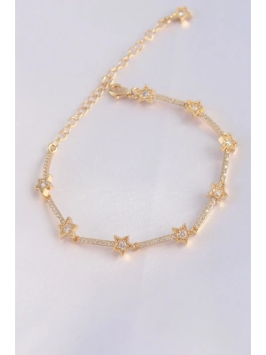 Vip Seri Pirinç Zirkon Taşlı Gold Renk Halley Model Bileklik