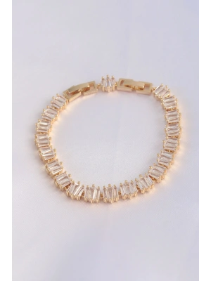 Vip Seri Pirinç Zirkon Taşlı Gold Renk Kare Su Yolu Model Bileklik