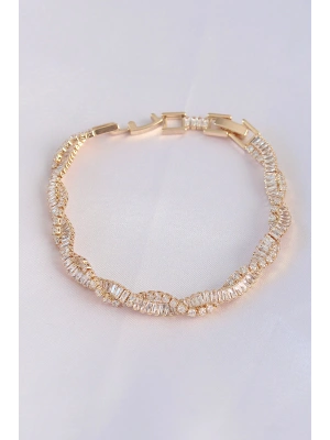 Vip Seri Pirinç Zirkon Taşlı Gold Renk Sarmal Model Bileklik