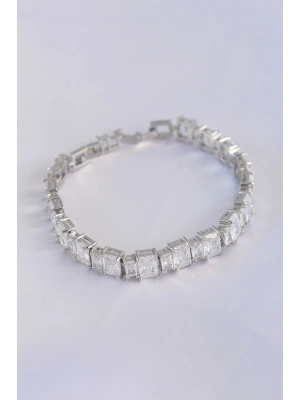 Vip Seri Pirinç Zirkon Taşlı Gümüş Renk Baget Su Yolu Model Bileklik