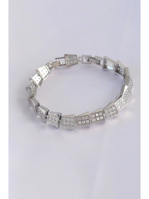 Vip Seri Pirinç Zirkon Taşlı Gümüş Renk Geometrik Bileklik