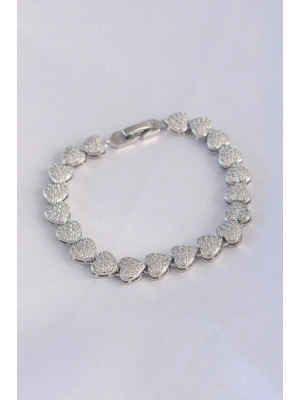 Vip Seri Pirinç Zirkon Taşlı Gümüş Renk Kalp Model Bileklik