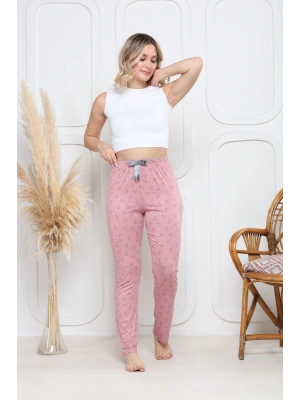 Viskon likralı alt pijama demir pembe baskı desenli q6018