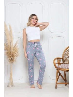 Viskon likralı alt pijama gri üzerine pembe kelebek baskı desenli q6018