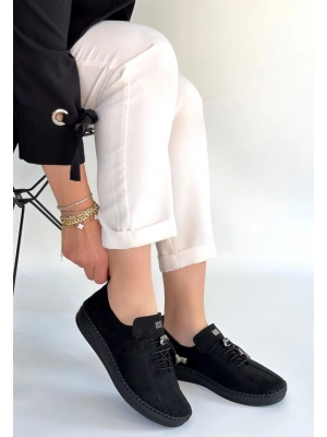 Warte Siyah Süet Bağcıklı Spor Ayakkabı