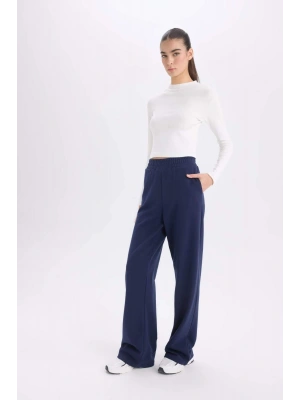 Wide Leg Geniş Paça Lacivert Eşofman Altı Beli Lastikli Cepli Basic Düz D3759AX24AU
